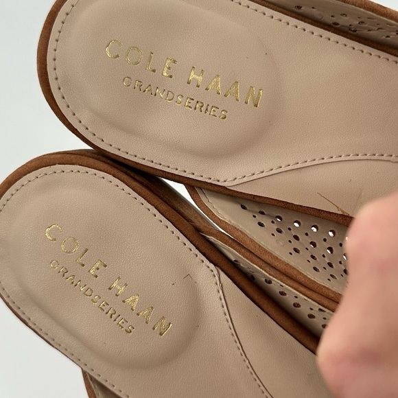 Cole haan womens flats size 8.5 tan suede laser cut dot pointy toe slip on mules - Picture 10 of 12